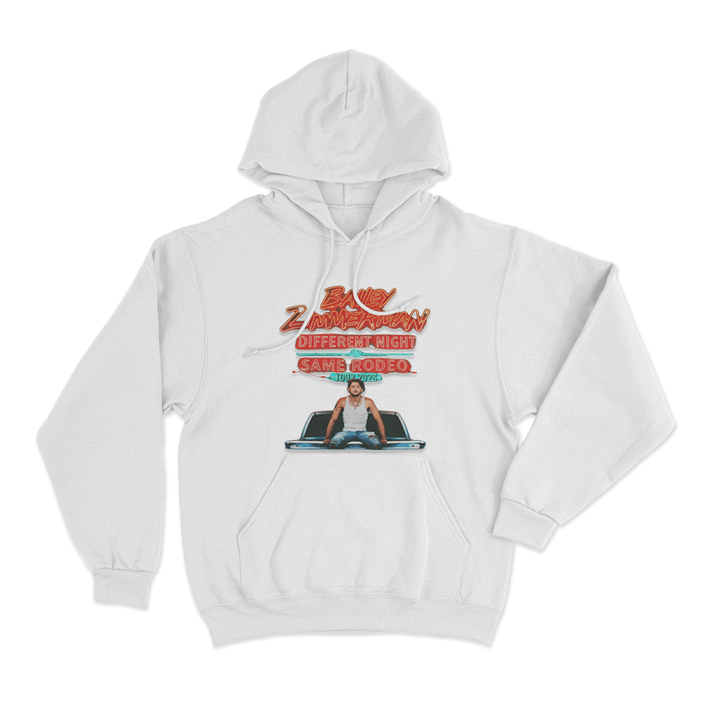Different Night Same Rodeo Hoodie White Different Night Same Rodeo Hoodie White